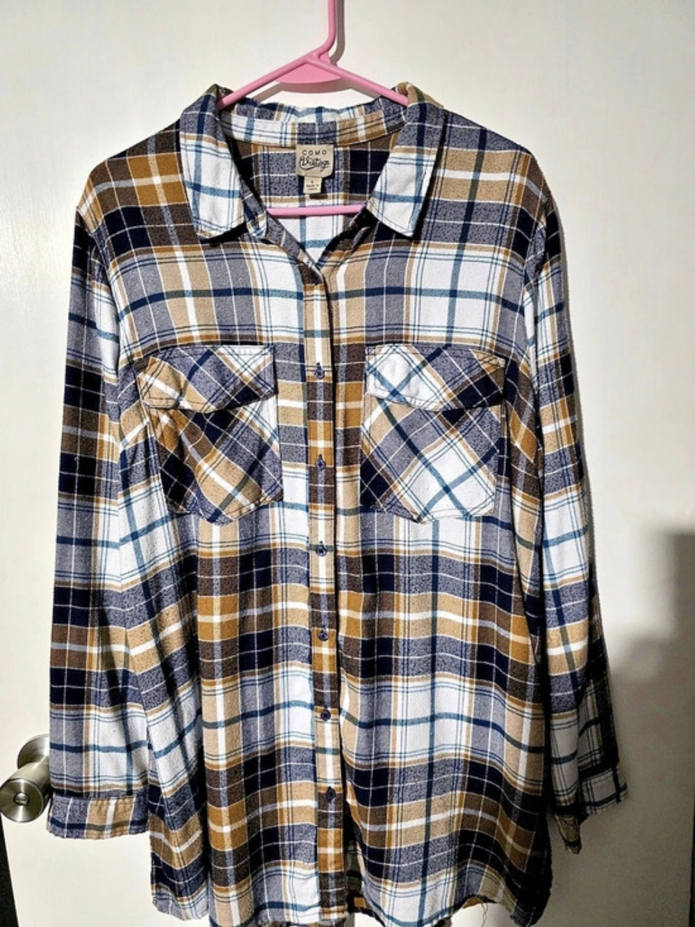 Como Vintage Plaid Button Down in Blue & Brown Like New